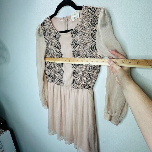 Pins and Needles Rose Tyrie and Black Lace Long Sleeve Lined Gauze Mini Dress 0 - Picture 6 of 14
